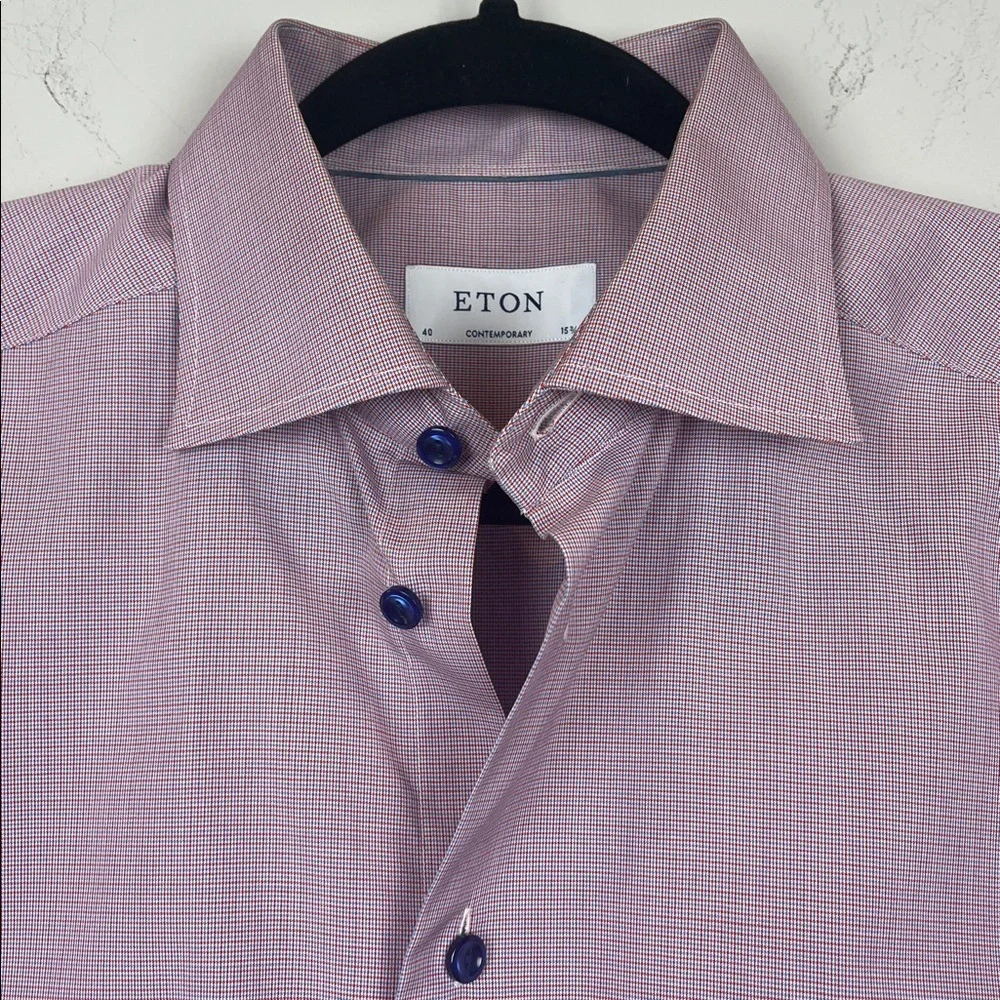 Eton Red Blue Checkered Button Down Dress Shirt Men's 40/15.75 - Picture 1 of 10